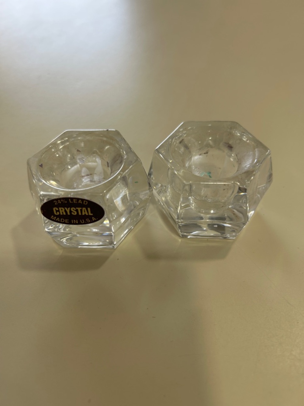 Crystal Hexagon Candle Holders - Clear - 2 Pack